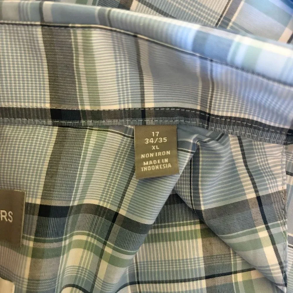 Michael Kors Airsoft Stretch Regular Fit Long Sleeve Button Down Blue Plaid Mens